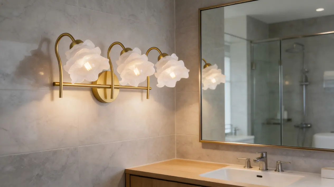 Triple Floral Brass Wall Sconce