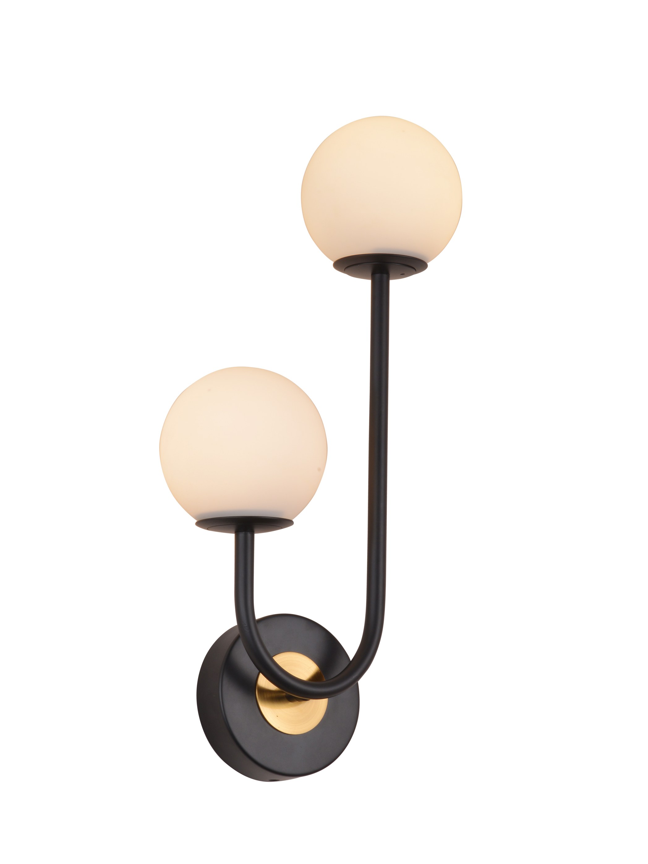 Lámpara de pared Mid‑Century con dos globos de vidrio opalino
